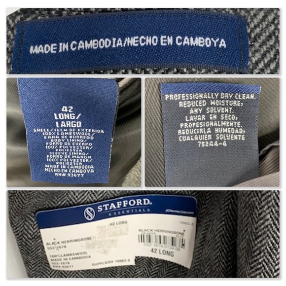 Stafford Black Herringbone Classic Fit Suit Jacket - Picture 7 of 8